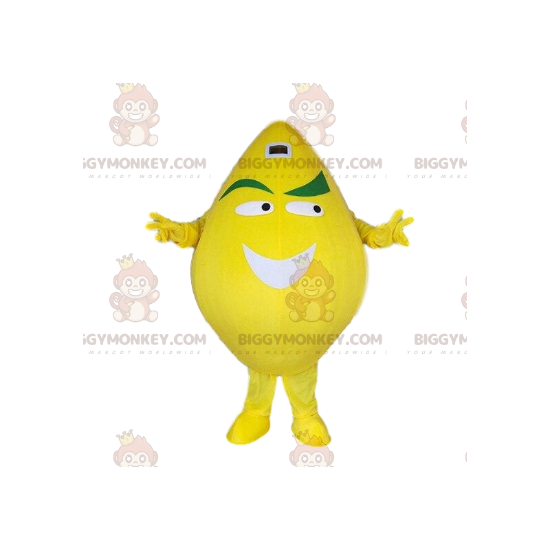 BIGGYMONKEY™ maskotkostume kæmpe gul citronudklædning. Smilende