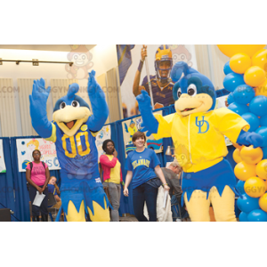 Costume de mascotte BIGGYMONKEY™ d'oiseau jaune et bleu -