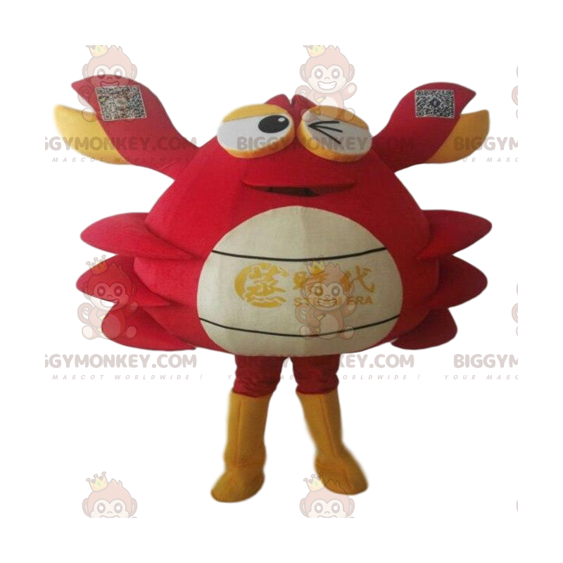 Costume de mascotte BIGGYMONKEY™ crabe rouge, blanc et jaune.