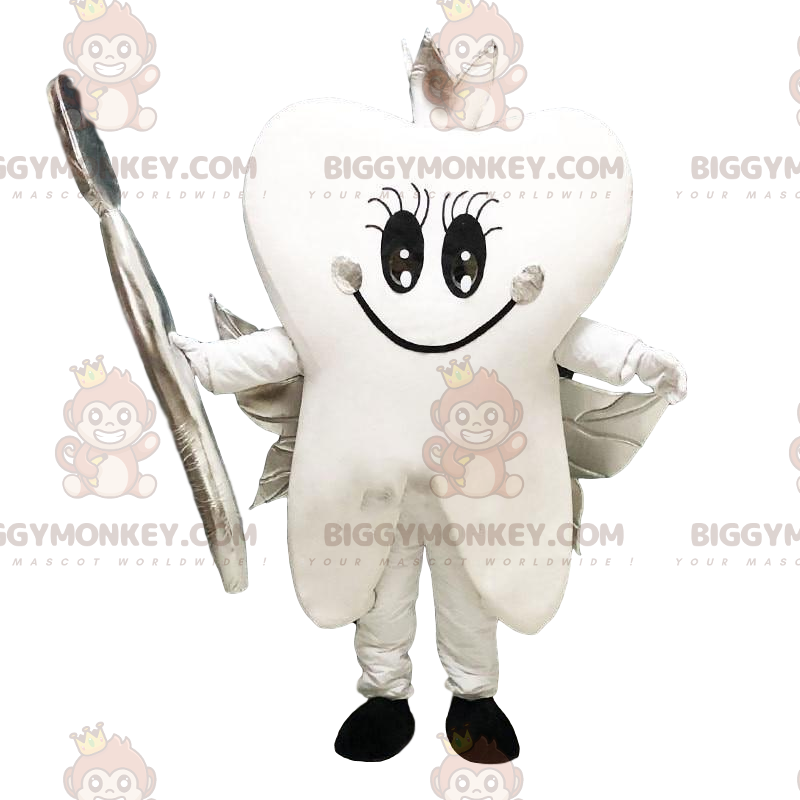 BIGGYMONKEY™ maskotkostume med hvid tand. Kostume kæmpe tand