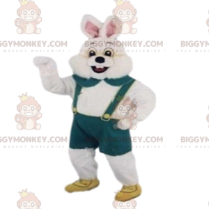 Costume de mascotte BIGGYMONKEY™ lapin blanc avec une salopette