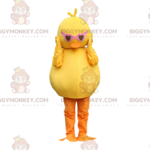 BIGGYMONKEY™ canary mascot costume with glasses. chick costume
