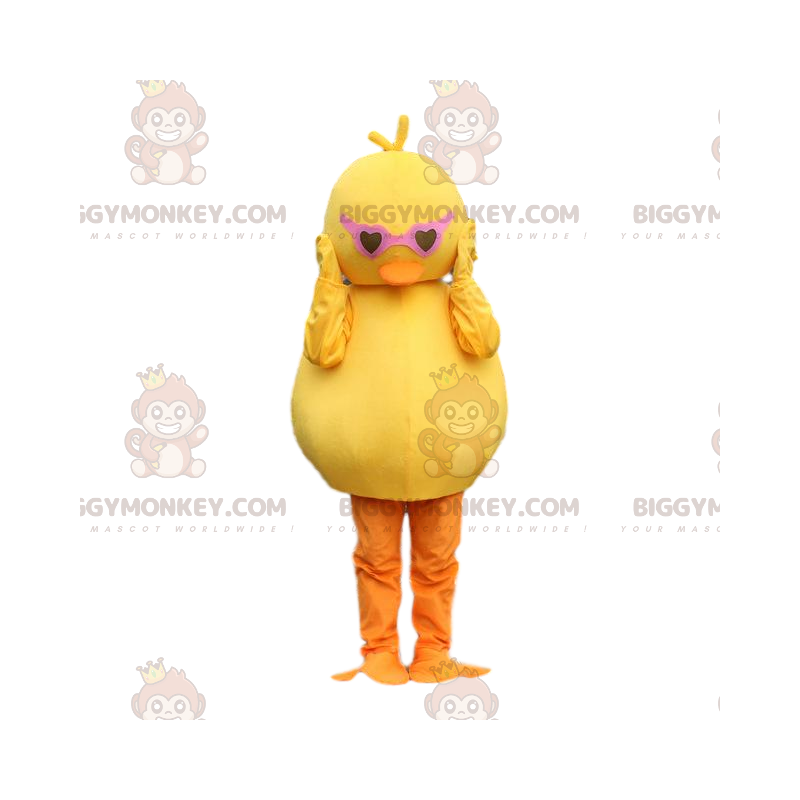 BIGGYMONKEY™ canary mascot costume with glasses. chick costume