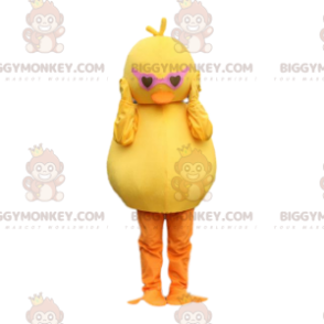 Fato de mascote canário BIGGYMONKEY™ com óculos. fantasia de