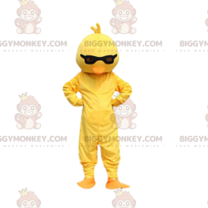 BIGGYMONKEY™ mascottekostuum kanarie met donkere bril. kuiken
