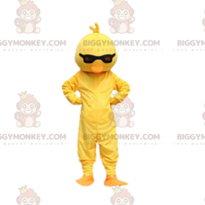 BIGGYMONKEY™ canary mascot costume with dark glasses. chick