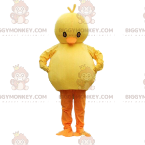 BIGGYMONKEY™ gul og orange buttet kyllingemaskotkostume. Plumpt