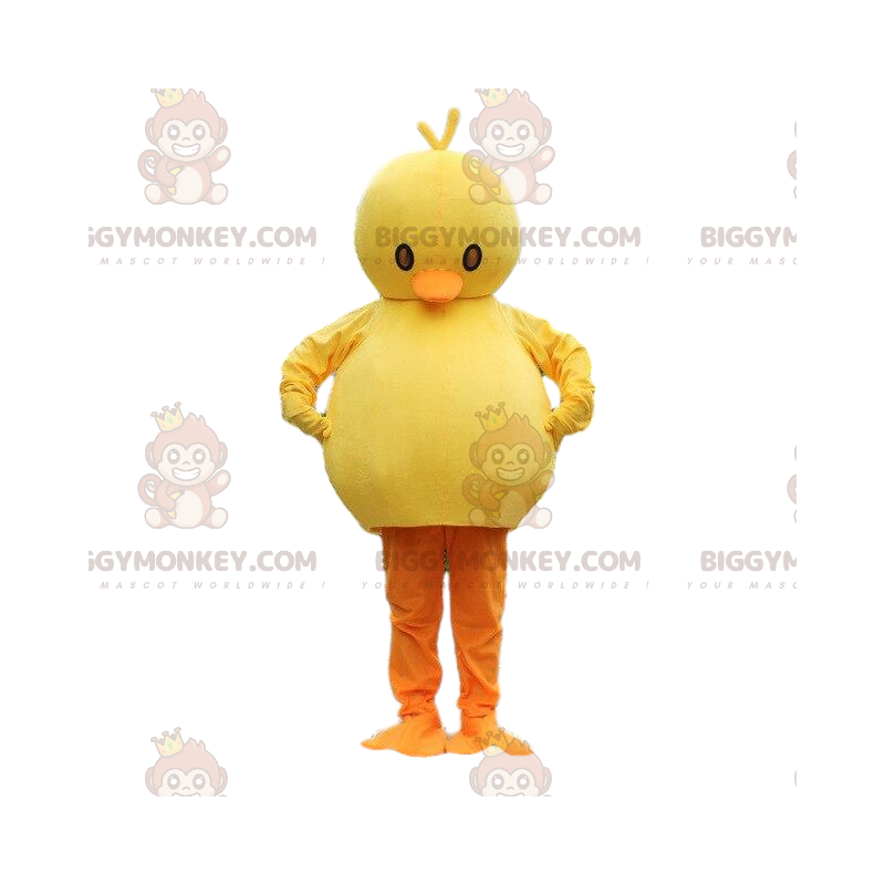 Disfraz de mascota de pollito regordete amarillo y naranja de