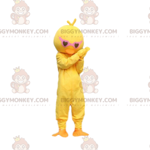 BIGGYMONKEY™ canary mascot costume with glasses. chick costume