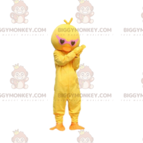 BIGGYMONKEY™ canary mascot costume with glasses. chick costume