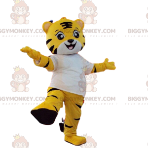 Kostium maskotki żółtego i białego tygrysa BIGGYMONKEY™.
