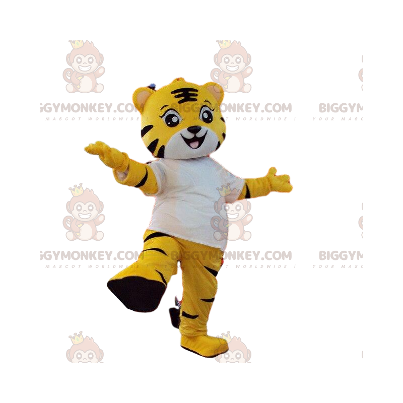 Costume de mascotte BIGGYMONKEY™ tigre jaune et blanc. Costume