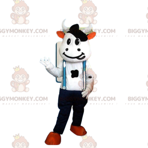 BIGGYMONKEY™ Mascot Kostým bílo-černý kostým krávy s overalem –