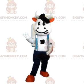 BIGGYMONKEY™ Mascot Kostým bílo-černý kostým krávy s overalem –