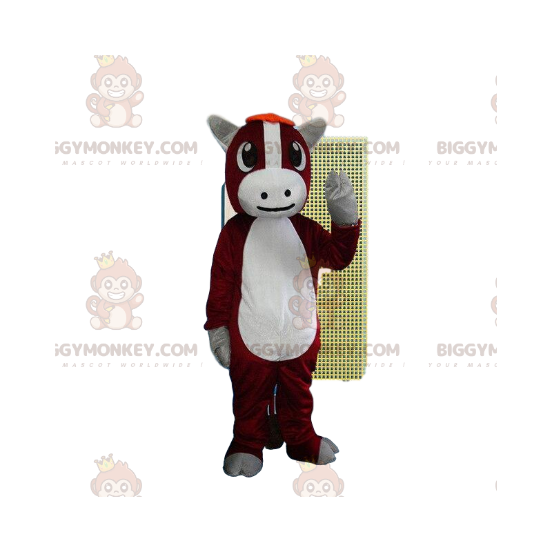 BIGGYMONKEY™ mascot costume red and white cow costume. bull