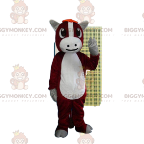 BIGGYMONKEY™ mascotte kostuum rood en wit koe kostuum. stier