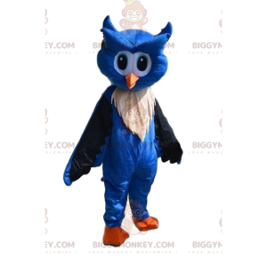 BIGGYMONKEY™ mascot costume blue and white owl costume. owl