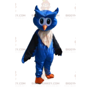 Fato de mascote BIGGYMONKEY™ Fato de coruja azul e branco.
