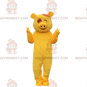 Fato de mascote de porco BIGGYMONKEY™ Fato de porco amarelo.