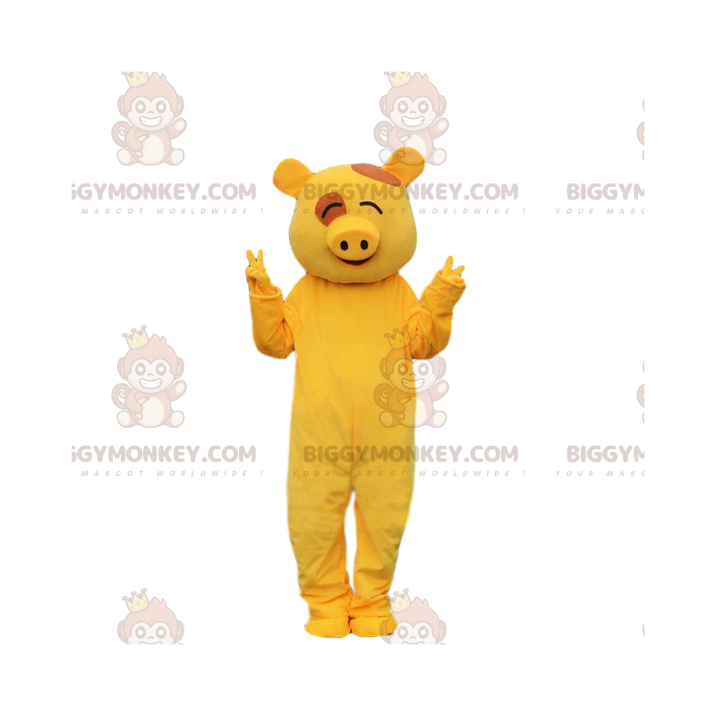 Fato de mascote de porco BIGGYMONKEY™ Fato de porco amarelo.