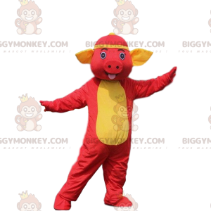 Costume da mascotte BIGGYMONKEY™ Maiale Rosso. Costume da