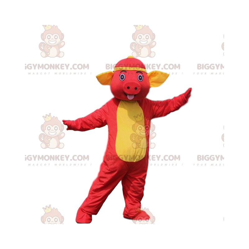 Rotes Schwein BIGGYMONKEY™ Maskottchen Kostüm. Schweinekostüm.