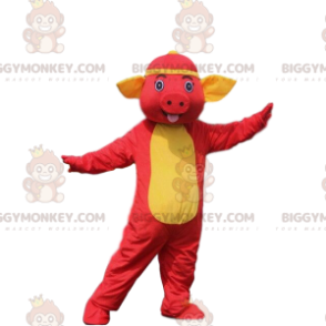 Disfraz de mascota BIGGYMONKEY™ de cerdo rojo. disfraz de