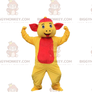 BIGGYMONKEY™ grisemaskot kostume gult og rødt grisekostume.
