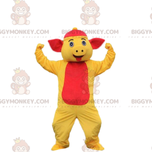 BIGGYMONKEY™ Schweine-Maskottchen-Kostüm gelbes und rotes