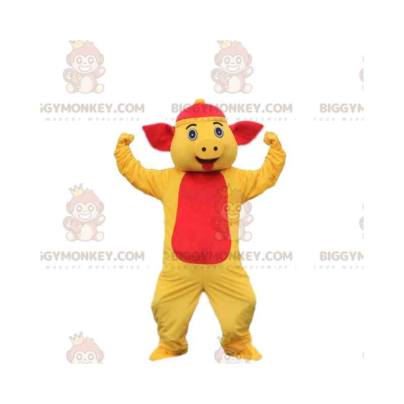 Fato de mascote de porco BIGGYMONKEY™ Fato de porco amarelo e