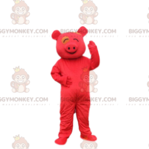 Röd grisdräkt, BIGGYMONKEY™ maskotdräkt för gris, Asiatisk