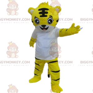 Tigerdräkt, gul tiger BIGGYMONKEY™ maskotdräkt, kattdräkt -