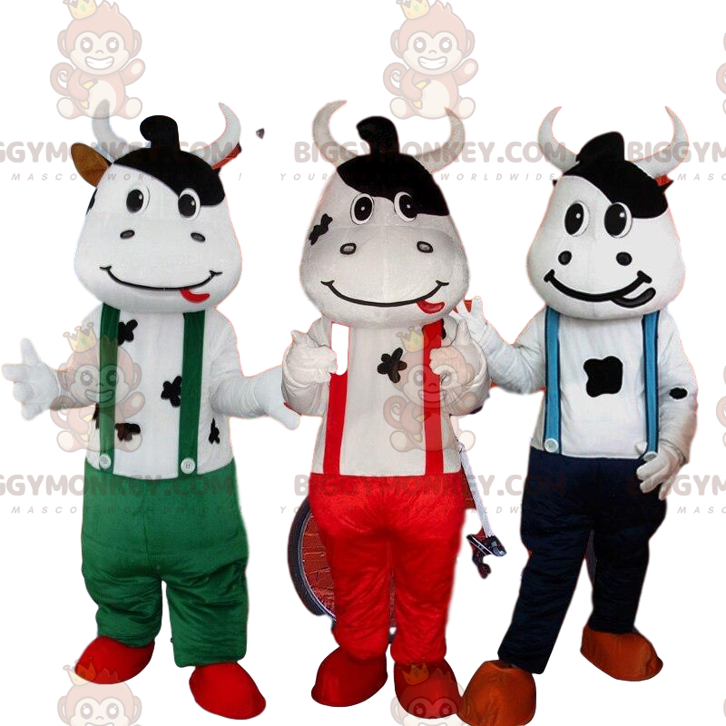 3 Kuh BIGGYMONKEY™ Maskottchen, Kuh Kostüme, Farm BIGGYMONKEY™