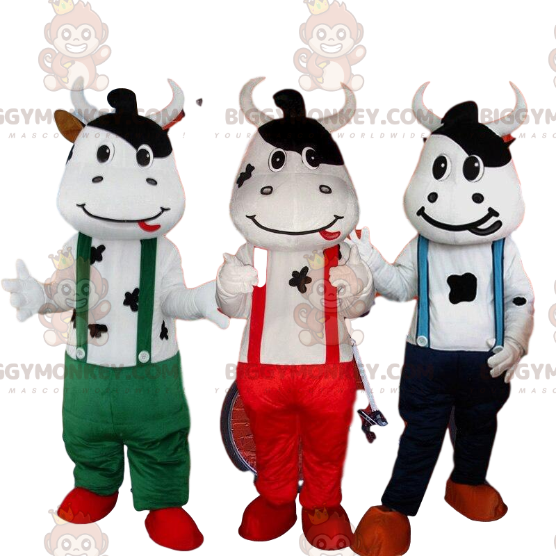 3 lehmän BIGGYMONKEY™ maskotti, lehmän puvut, maatilan