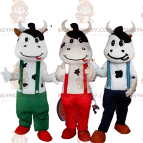 3 mascotte della mucca BIGGYMONKEY™, costumi della mucca