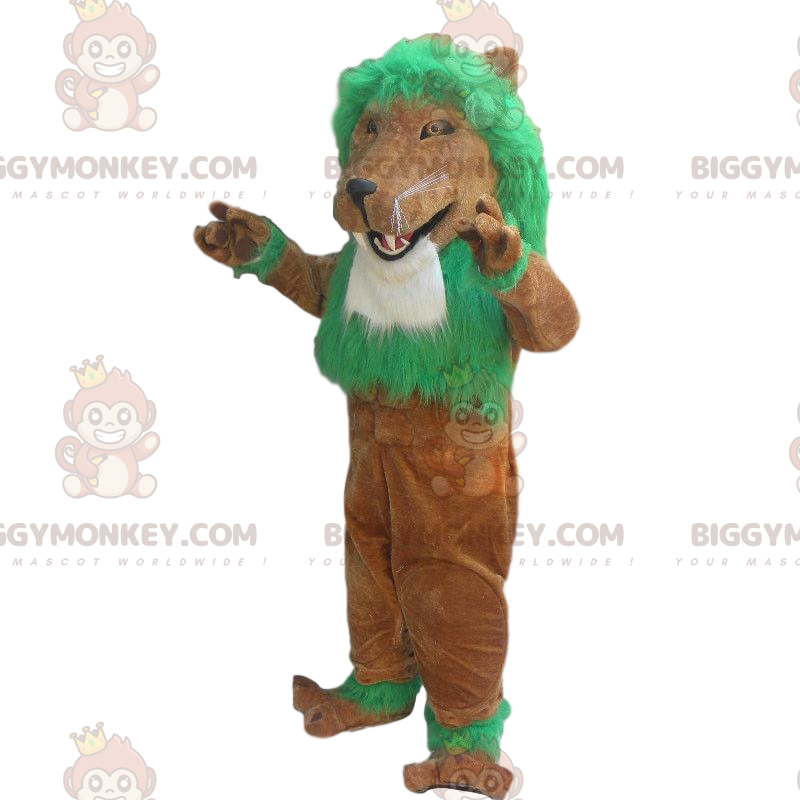 Ruskea leijona BIGGYMONKEY™ maskottiasu, leijonapuku