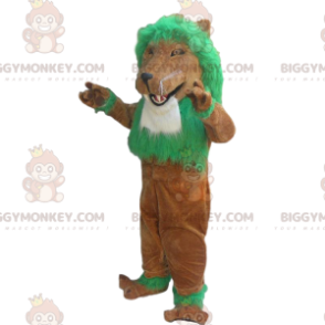 Ruskea leijona BIGGYMONKEY™ maskottiasu, leijonapuku