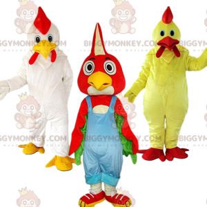 3 maskoti slepice BIGGYMONKEY™, kostýmy kuřat, kostýmy ptáků –