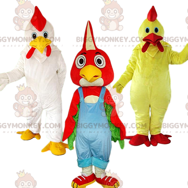 3 mascotes de galinha do BIGGYMONKEY™, fantasias de galinha