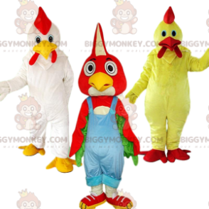 3 BIGGYMONKEY™s Hühner-Maskottchen, Hühnerkostüme, Vogelkostüme
