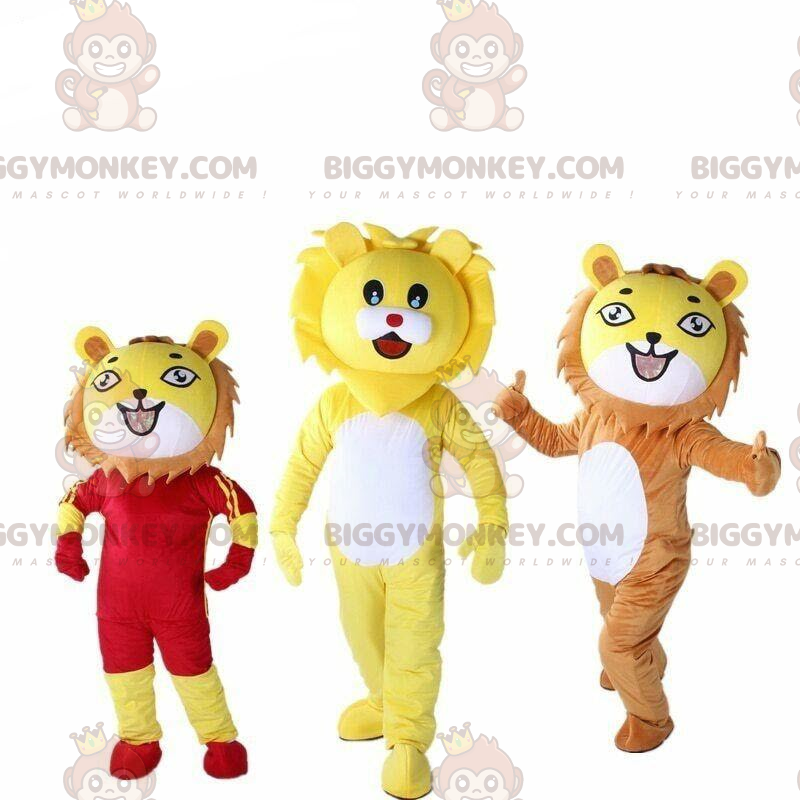 3 leoni BIGGYMONKEY™s mascotte, costume felino, costume della