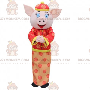 Aasian possu BIGGYMONKEY™ maskottiasu, aasialainen puku