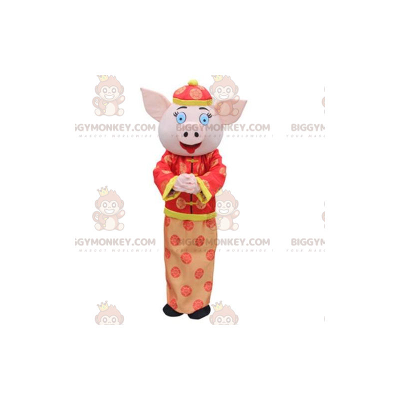 Asia Schwein BIGGYMONKEY™ Maskottchen Kostüm, Asia Kostüm, Sau