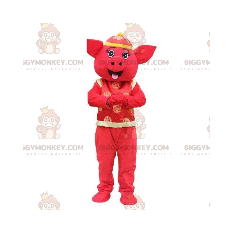 Asia Pig BIGGYMONKEY™ Mascot Costume, Asian Costume, Red Pig