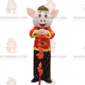 Asien gris BIGGYMONKEY™ maskotdräkt, asiatisk dräkt, sugga