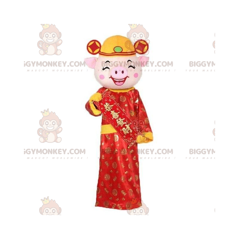 Asia Pig BIGGYMONKEY™ maskotdräkt, asiatisk kostym, röd gris -