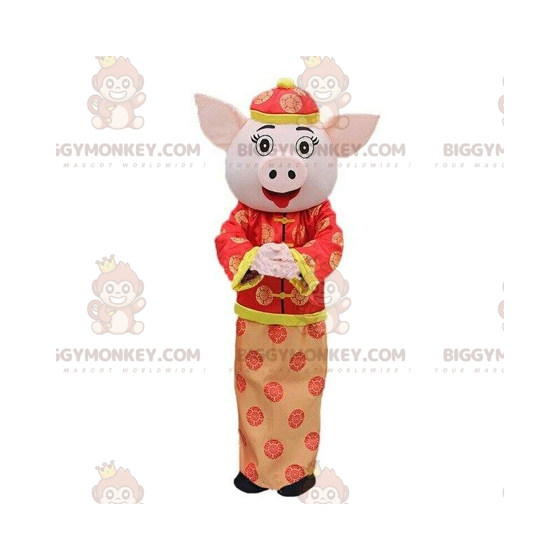 Traje de mascote de porco coquete BIGGYMONKEY ™, traje de Ásia