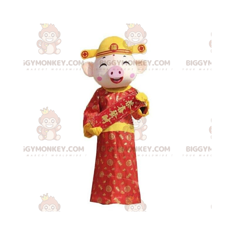 Costume de mascotte BIGGYMONKEY™ cochon rieur, Costume de