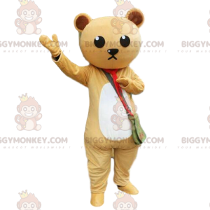 Μπεζ και λευκό teddy στολή μασκότ BIGGYMONKEY™, στολή αρκουδάκι