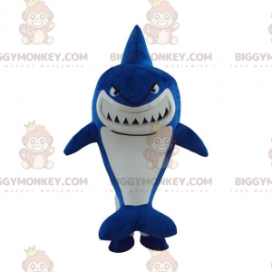 Blue shark BIGGYMONKEY™ maskottiasu, hain puku, merimekko -